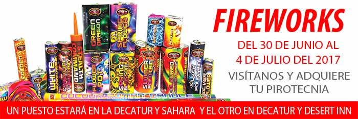 Venta de fireworks del 30 de junio al 4 de julio